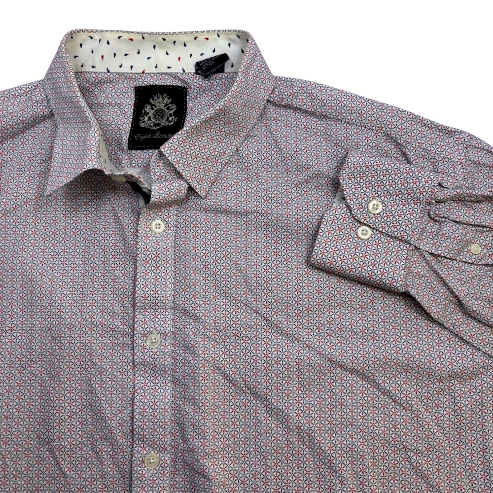 English Laundry Mens XXL Button Down Shirt Red Navy Geometric Print Long Sleeve